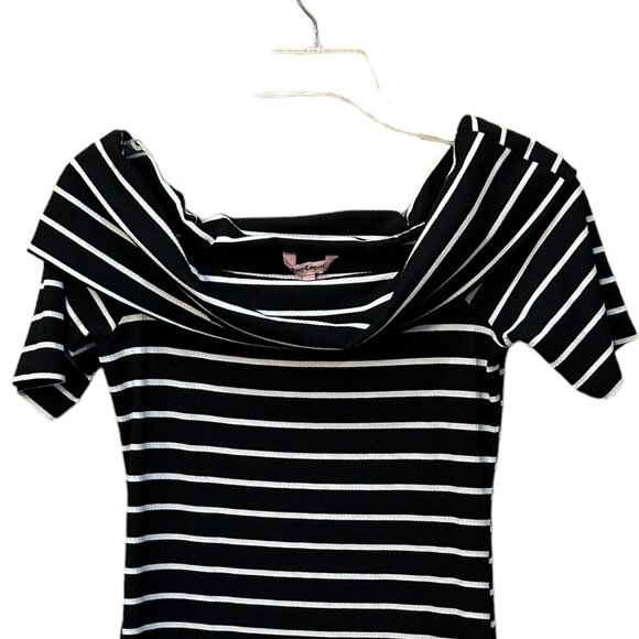 Juicy Couture Black White Ribbed Striped Sheath‎ Dress Y2K Vintage Size Medium - Picture 2 of 8